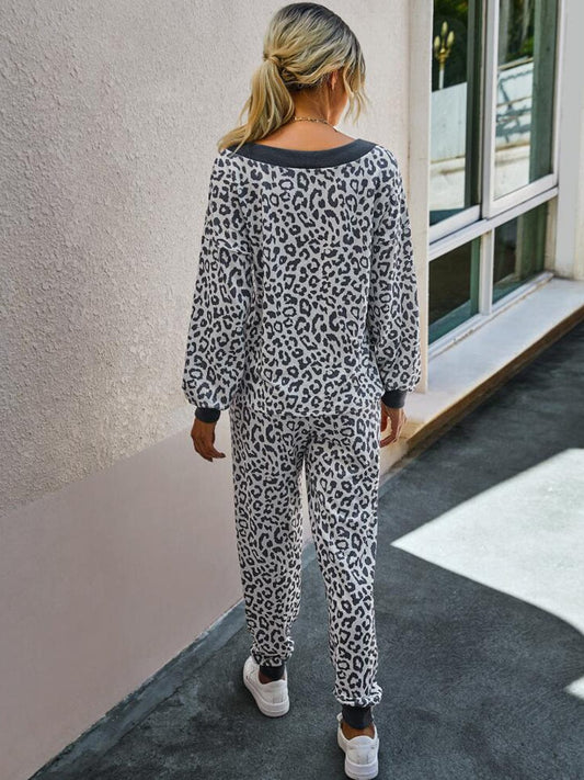 2 Piece Leopard Print Top & Pants Set