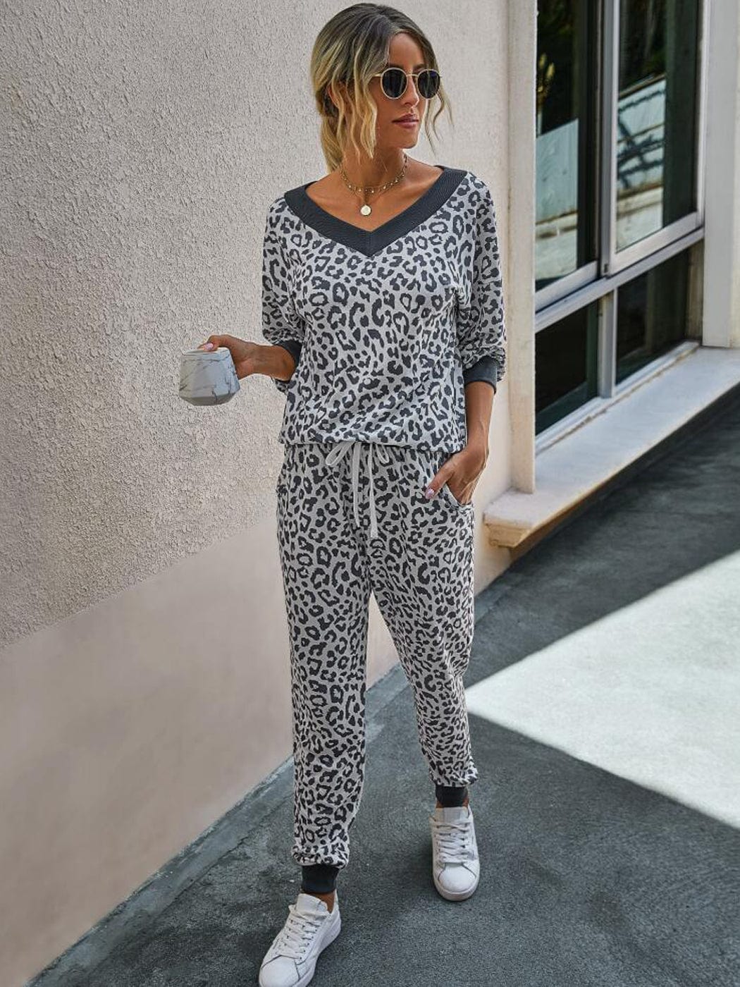 2 Piece Leopard Print Top & Pants Set