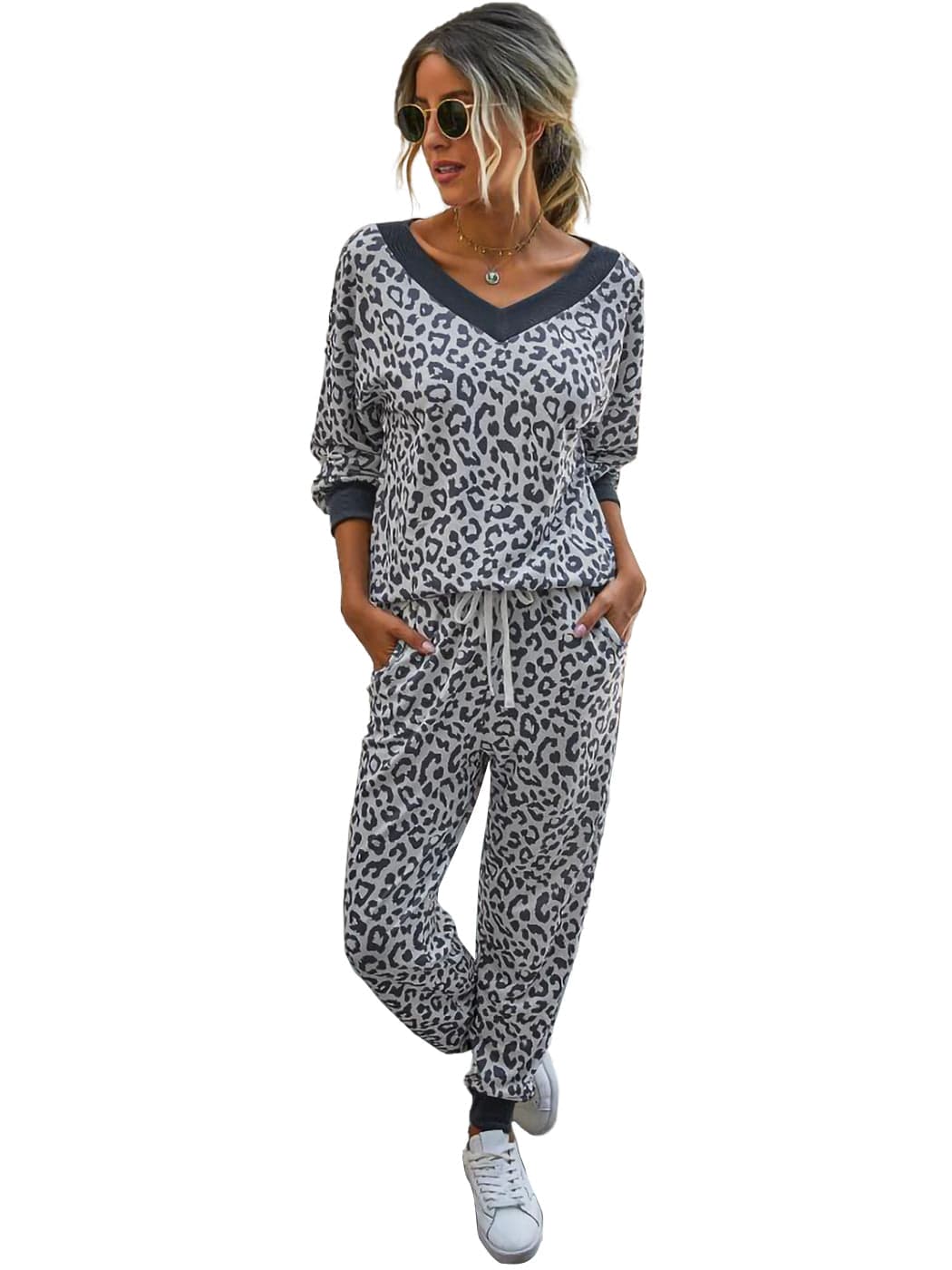 2 Piece Leopard Print Top & Pants Set