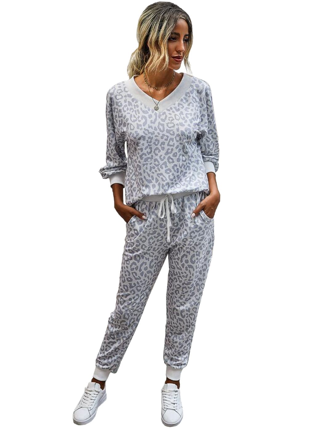 2 Piece Leopard Print Top & Pants Set