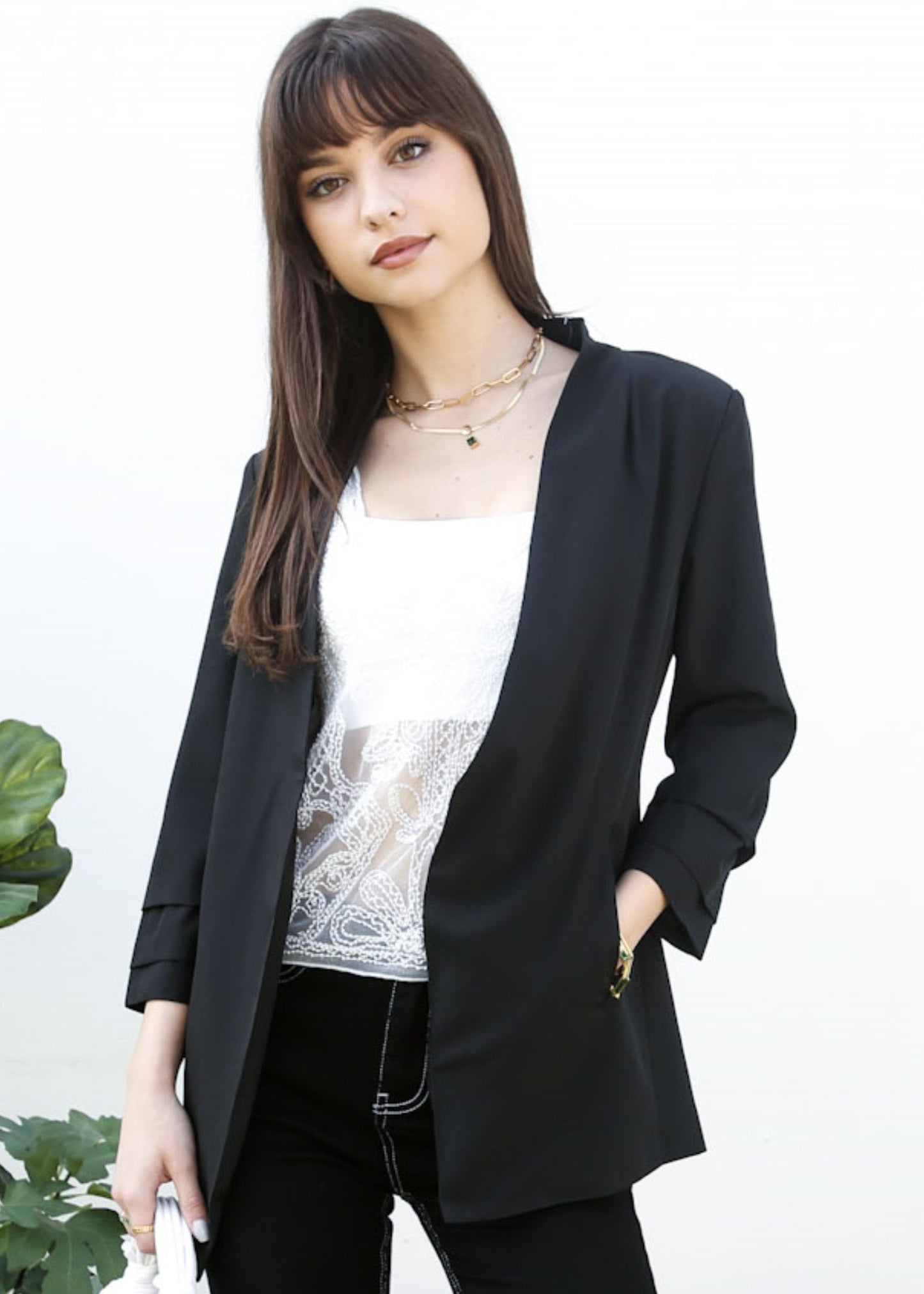 Ruched Open Front Blazer