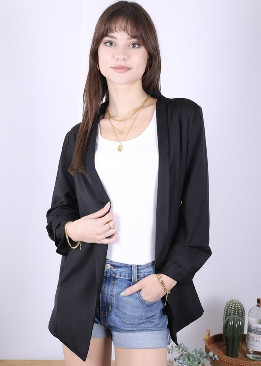 Ruched Open Front Blazer