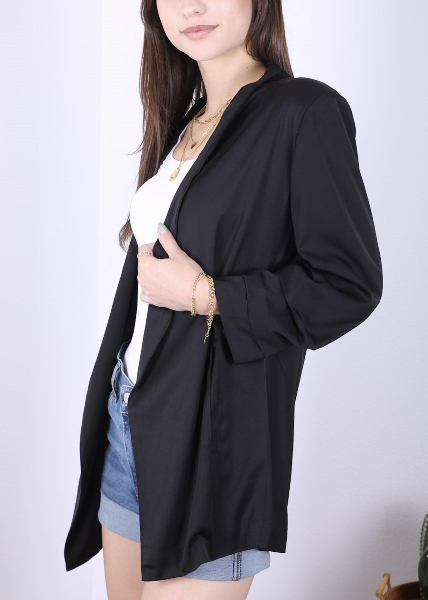 Ruched Open Front Blazer