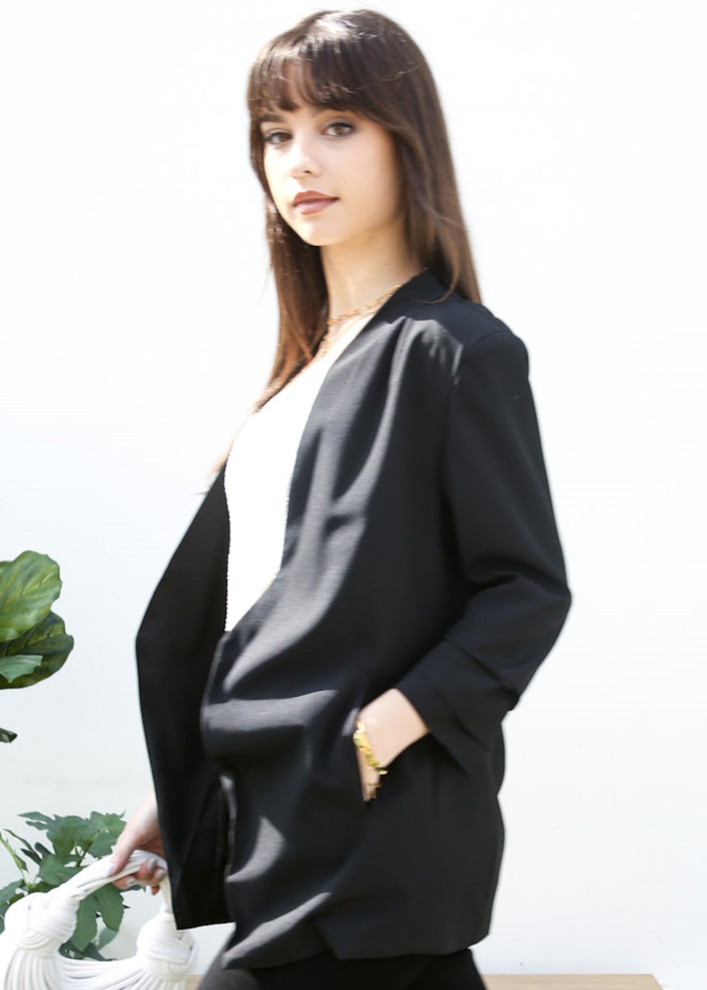 Ruched Open Front Blazer