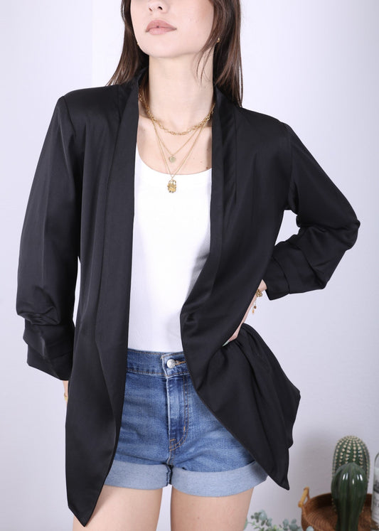 Ruched Open Front Blazer