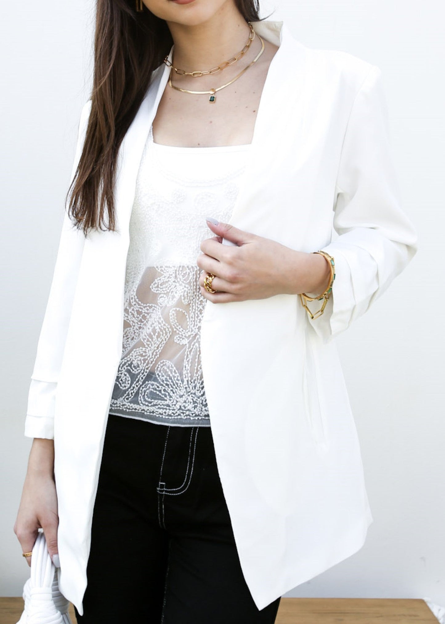 Ruched Open Front Blazer