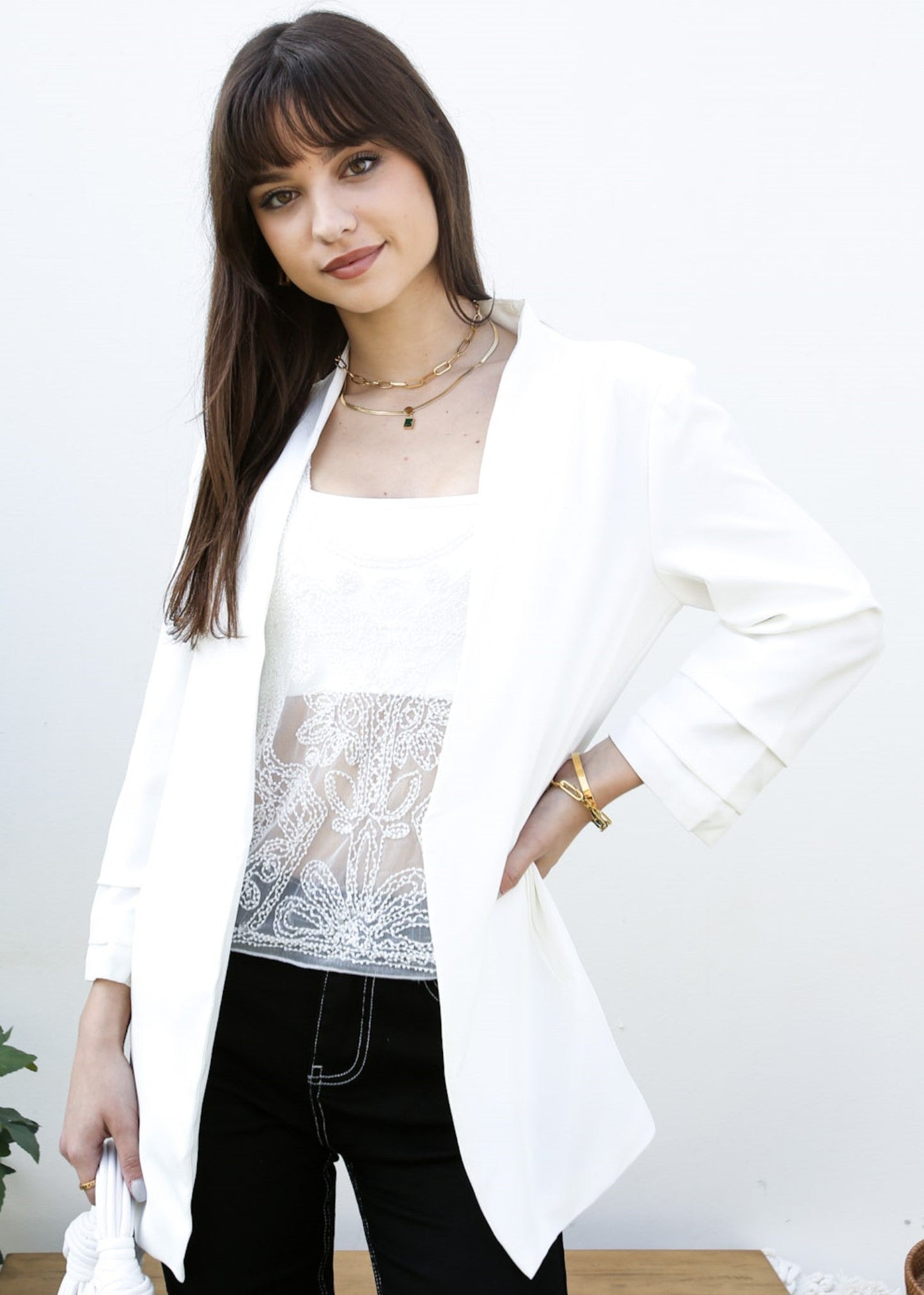 Ruched Open Front Blazer