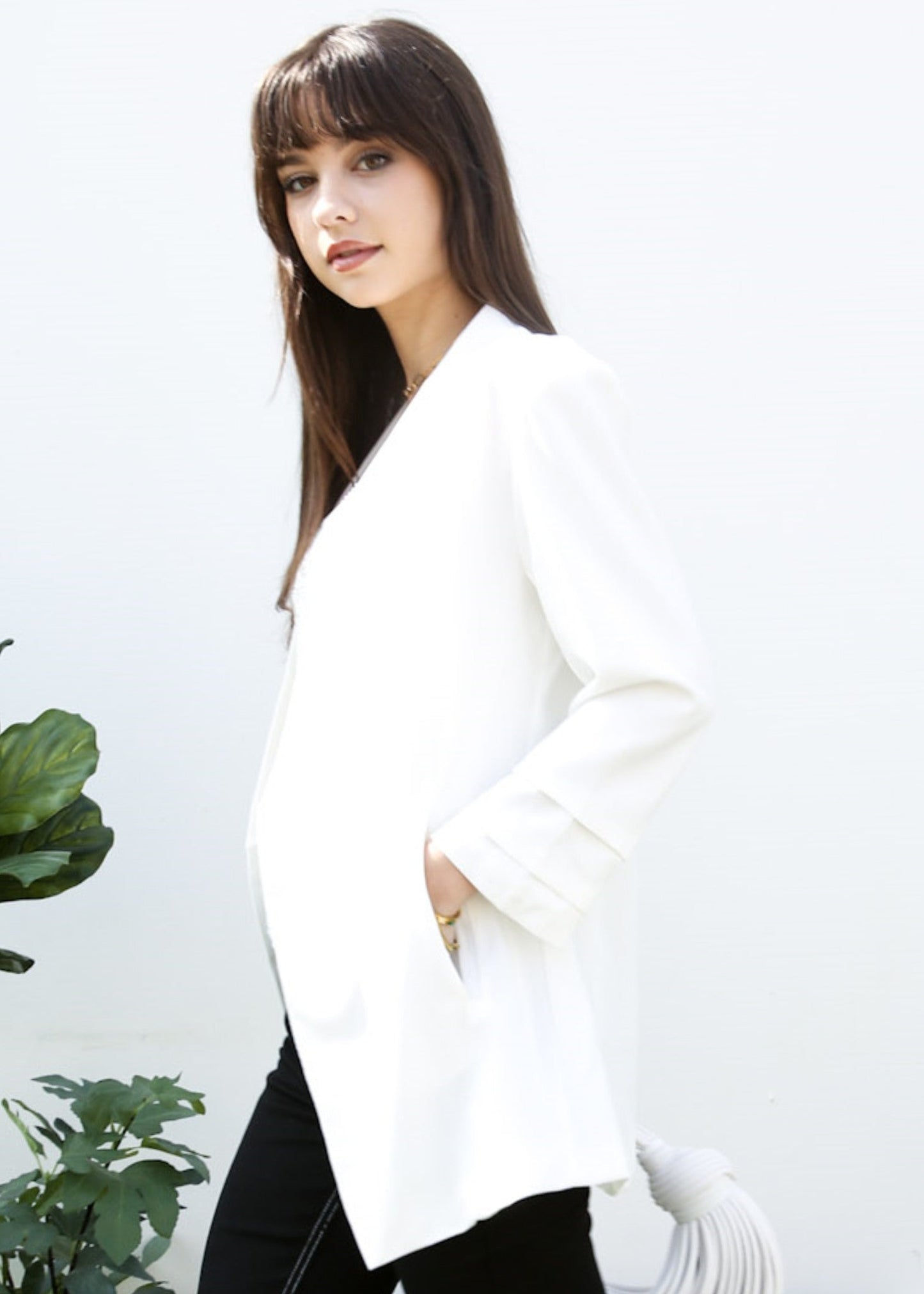 Ruched Open Front Blazer