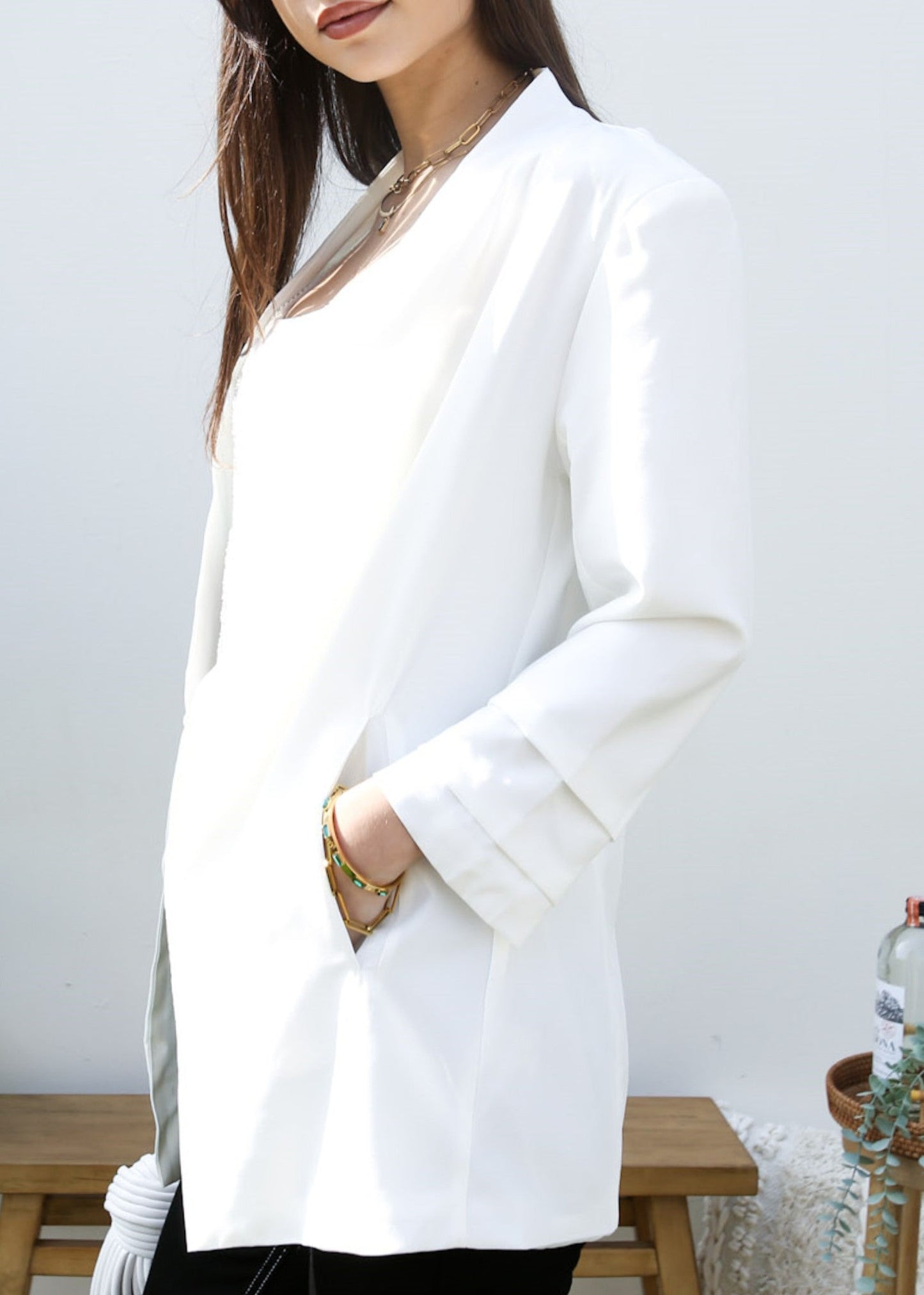 Ruched Open Front Blazer