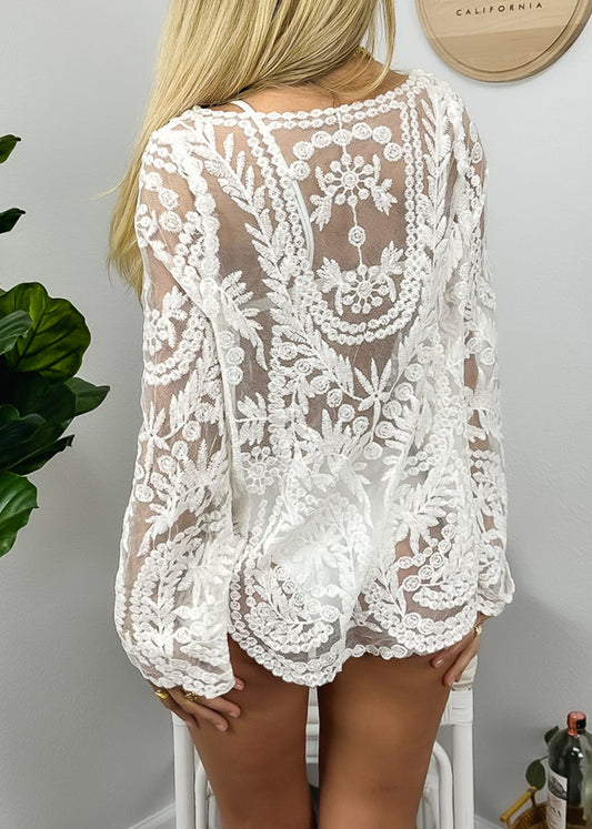 Long Sleeve Cover Up Crochet Lace Cardigan