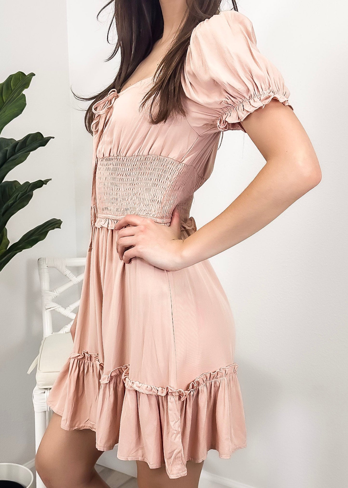 Ruffle Sleeve Drawstring Square Neck Mini Dress