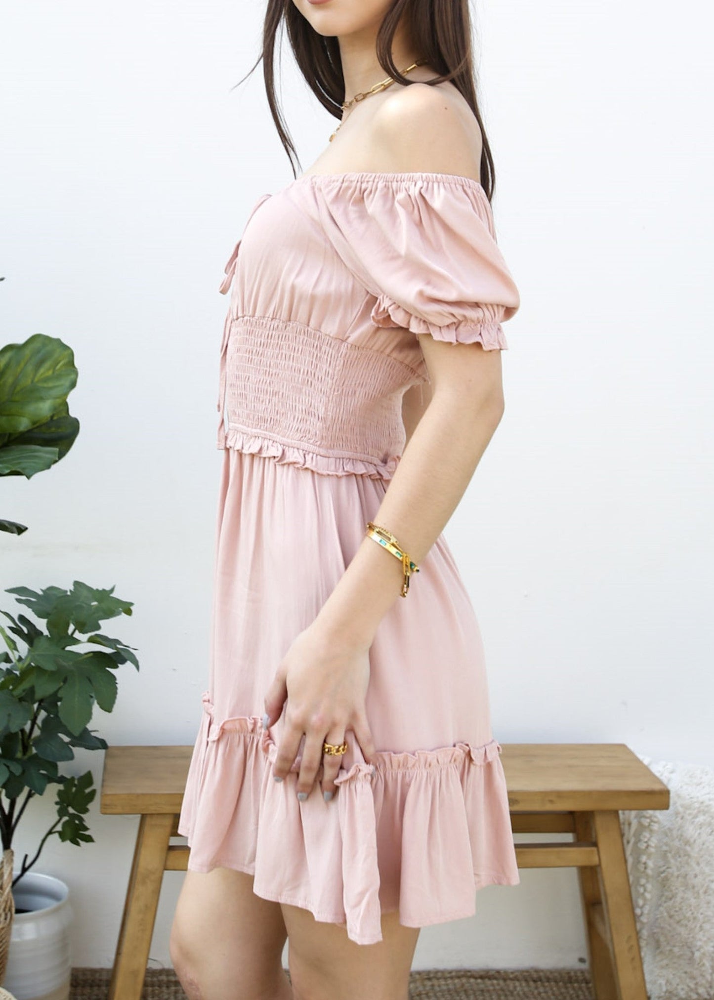 Ruffle Sleeve Drawstring Square Neck Mini Dress