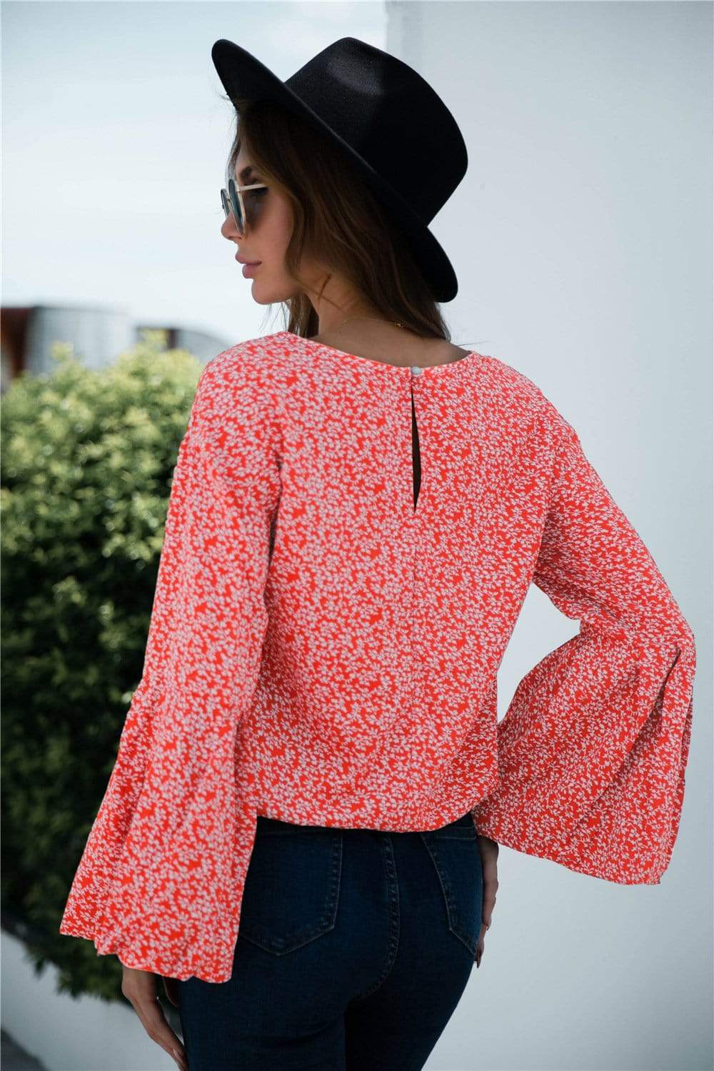 Anna-Kaci Bell Long Sleeve Floral Print Blouse Round neck for Women