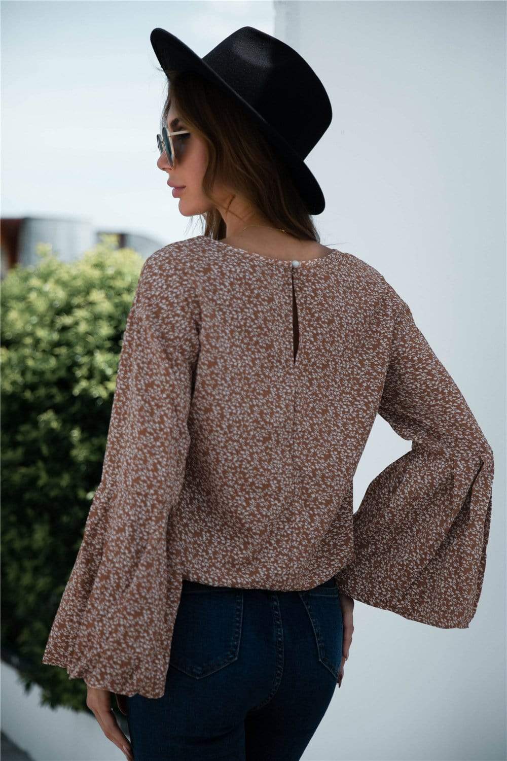 Anna-Kaci Bell Long Sleeve Floral Print Blouse Round neck for Women