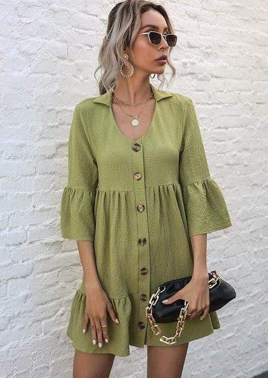 Anna-Kaci Button Down Ruffle Tier Oversized Mini Dress