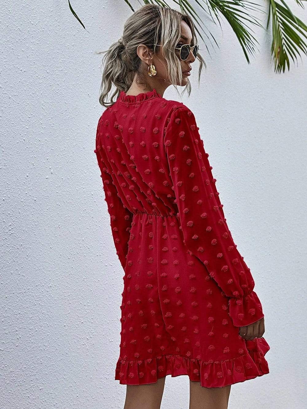 Anna-Kaci Clip Dot Long Sleeve Tunic Semi Sheer Swing Dress for Women