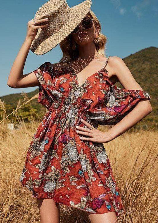 Anna-Kaci Cold Shoulder Cami Floral Swing Dress for Women