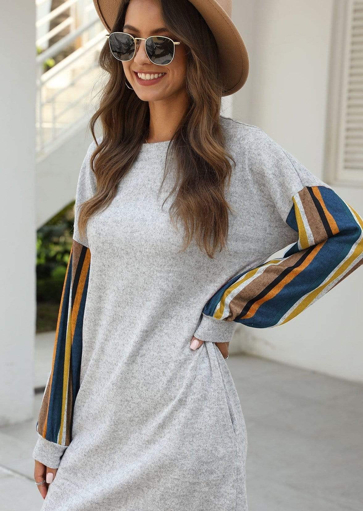 Anna-Kaci Colorful Striped Long Sleeve Basic Tunic Dress Above Knee Dress for Women Large 8-10 / Blue Stripes