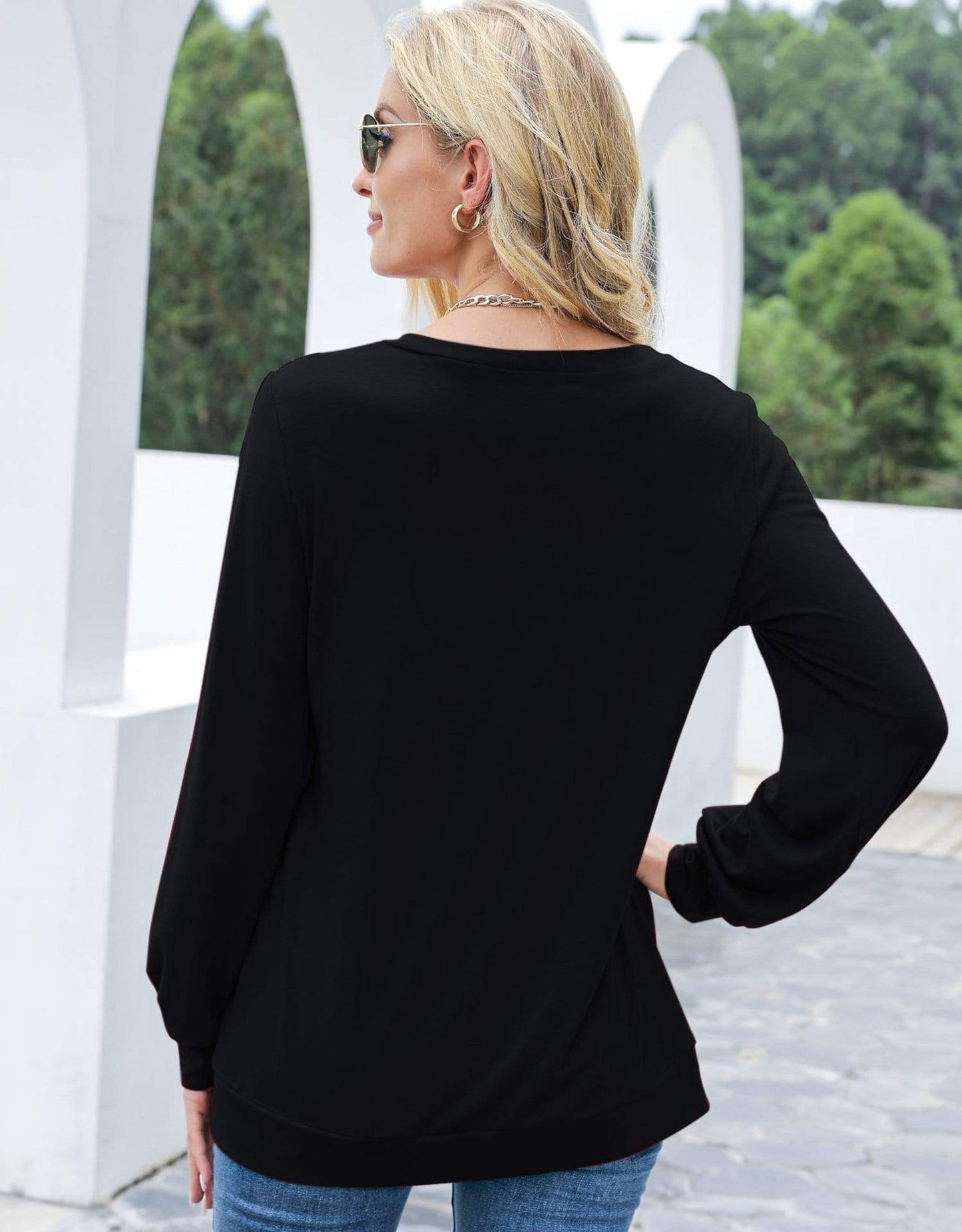 Anna-Kaci Cut Out Pullover Long Sleeve Solid Color Top for Women