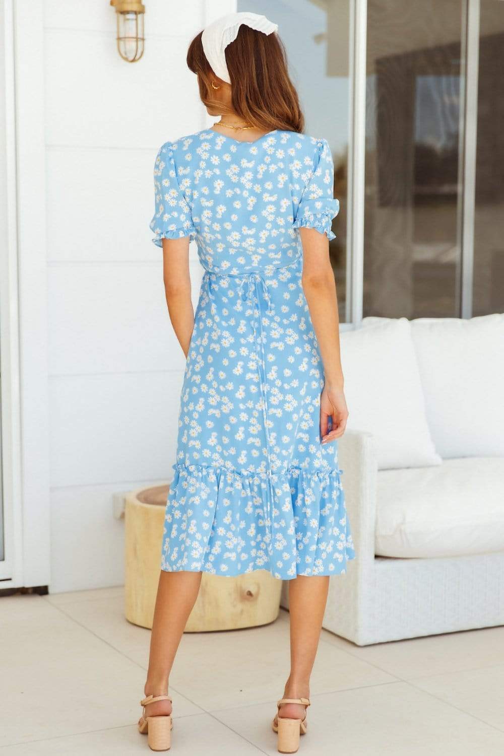 Anna-Kaci Daisy Floral Print Ruffle Cross V Neck Short Sleeve Maxi Dress for Women