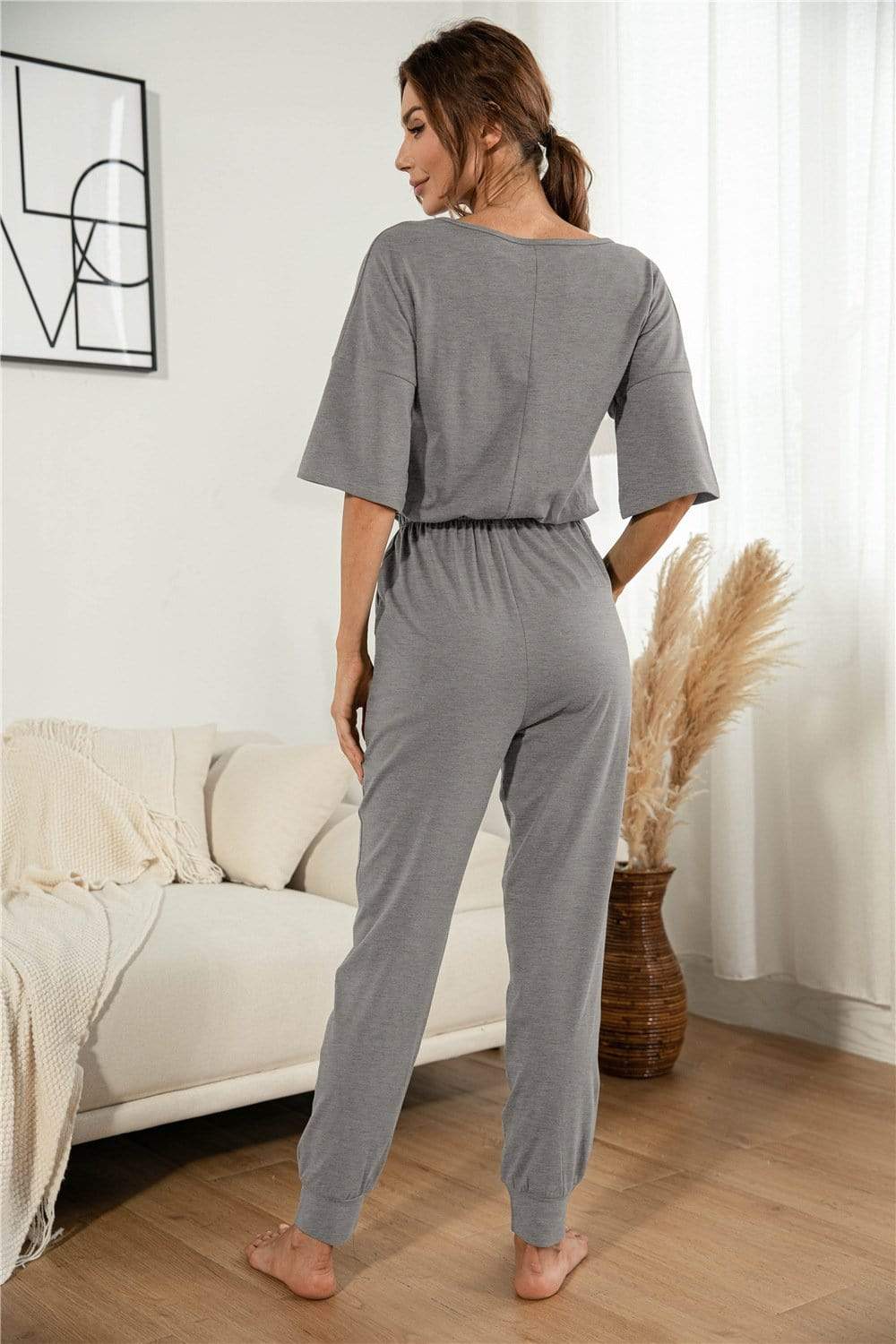 Anna-Kaci Henley Lounge Button Up Lightweight Jumpsuit for Women