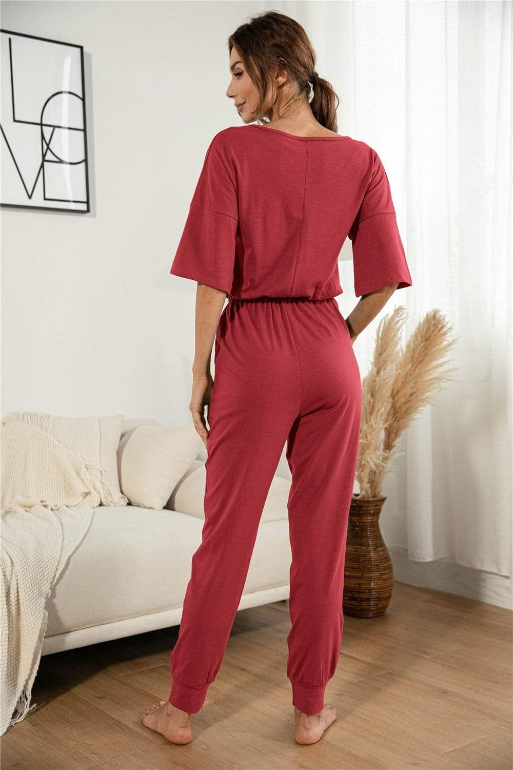 Anna-Kaci Henley Lounge Button Up Lightweight Jumpsuit for Women