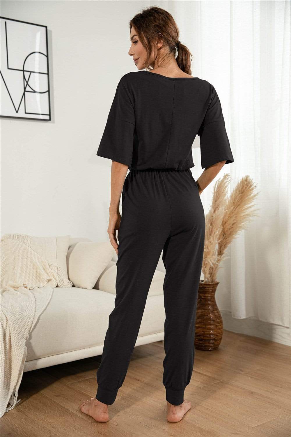 Anna-Kaci Henley Lounge Button Up Lightweight Jumpsuit for Women