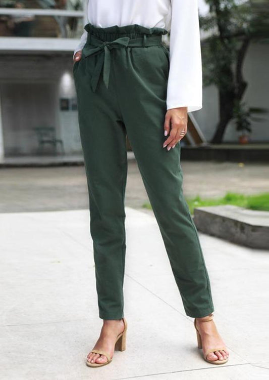 Anna-Kaci High Waist Tied Belt Lounge Dress Pants Ruffle Waist Line for Women