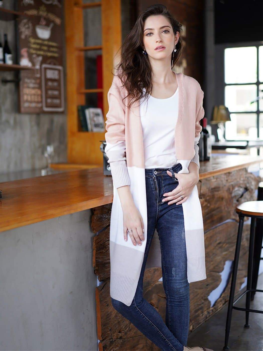 Anna-Kaci Long Sleeve Knit Sweater Soft Outwear Striped Draped Kimono Cardigan | Womens | Anna-Kaci