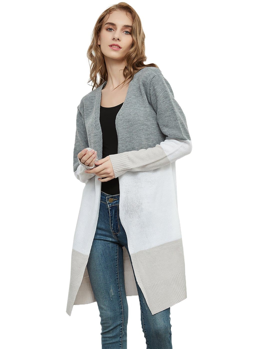 Anna-Kaci Long Sleeve Knit Sweater Soft Outwear Striped Draped Kimono Cardigan | Womens | Anna-Kaci