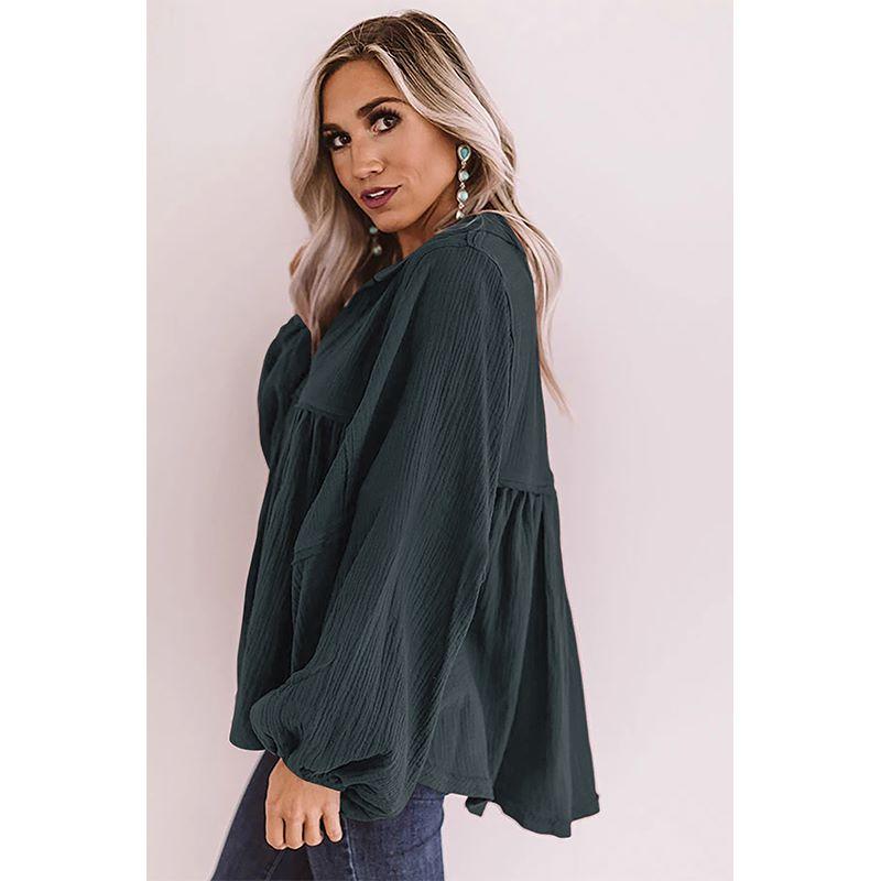 Anna-Kaci Oversized Ruffle Lantern Long Sleeve Flare Top for Women Large 8-10 / Navy