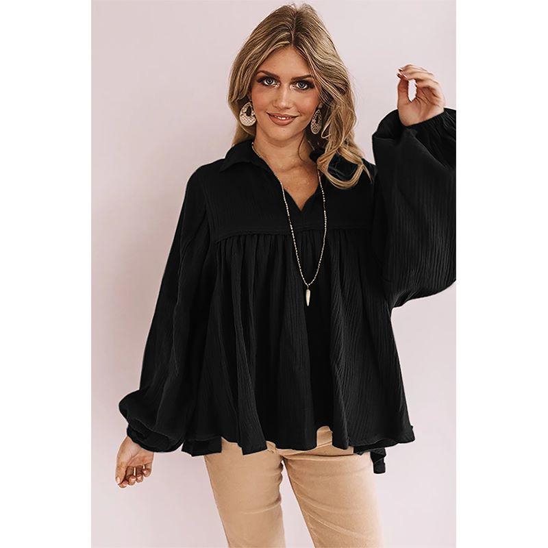 Anna-Kaci Oversized Ruffle Lantern Long Sleeve Flare Top for Women