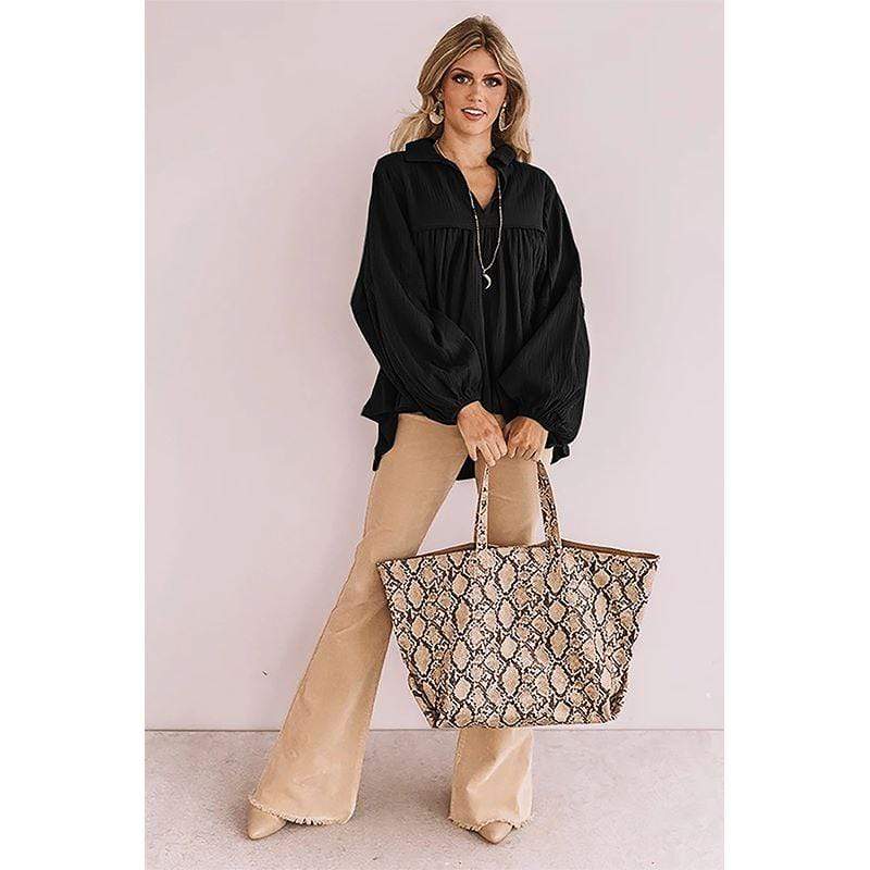 Anna-Kaci Oversized Ruffle Lantern Long Sleeve Flare Top for Women