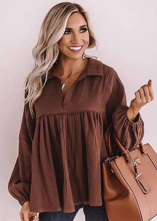 Anna-Kaci Oversized Ruffle Lantern Long Sleeve Flare Top for Women