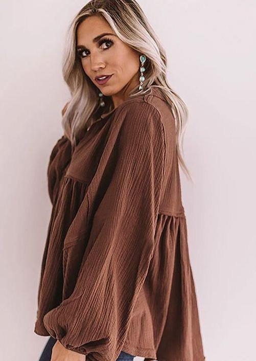 Anna-Kaci Oversized Ruffle Lantern Long Sleeve Flare Top for Women