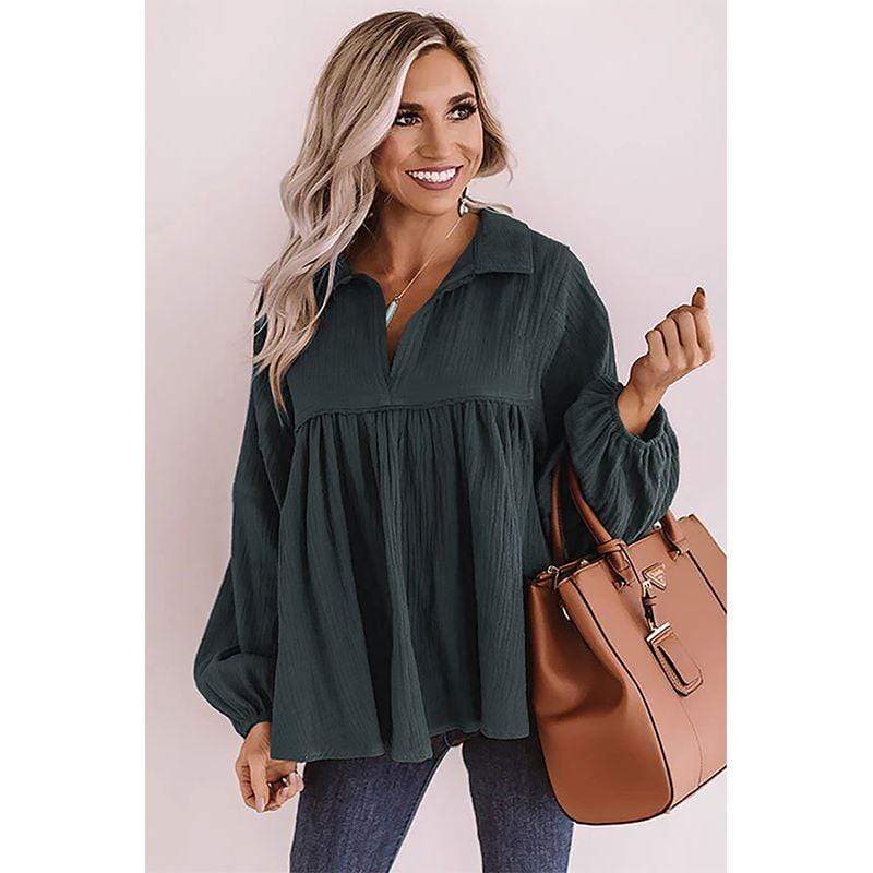 Anna-Kaci Oversized Ruffle Lantern Long Sleeve Flare Top for Women