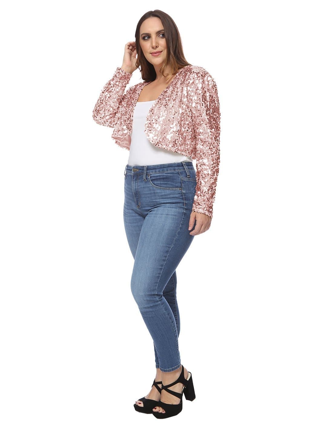 Anna-Kaci Plus Size Long Sleeve Sequin Bolero for Women By Anna-Kaci