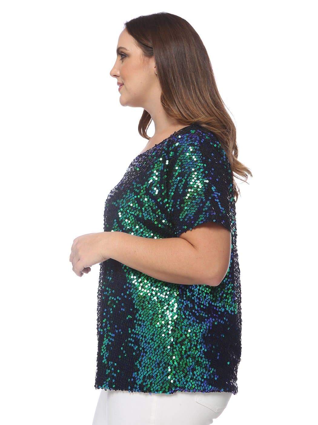 Anna-Kaci Plus Size One Shoulder Sequin Top for Women by Anna-Kaci | Alilang