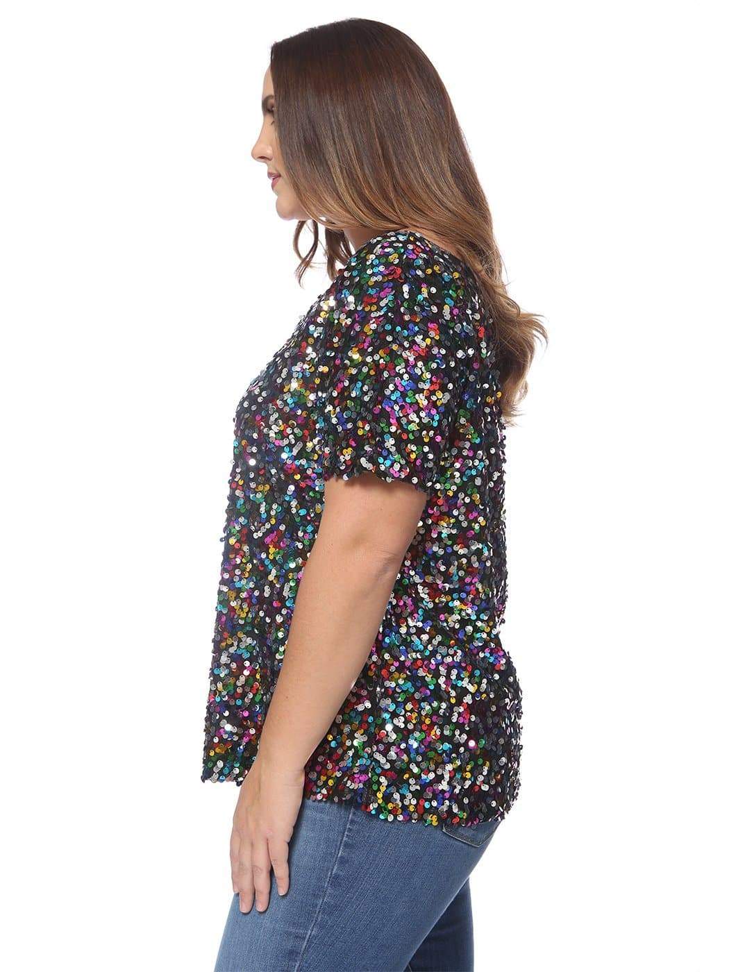 Anna-Kaci Plus Size One Shoulder Sequin Top for Women by Anna-Kaci | Alilang