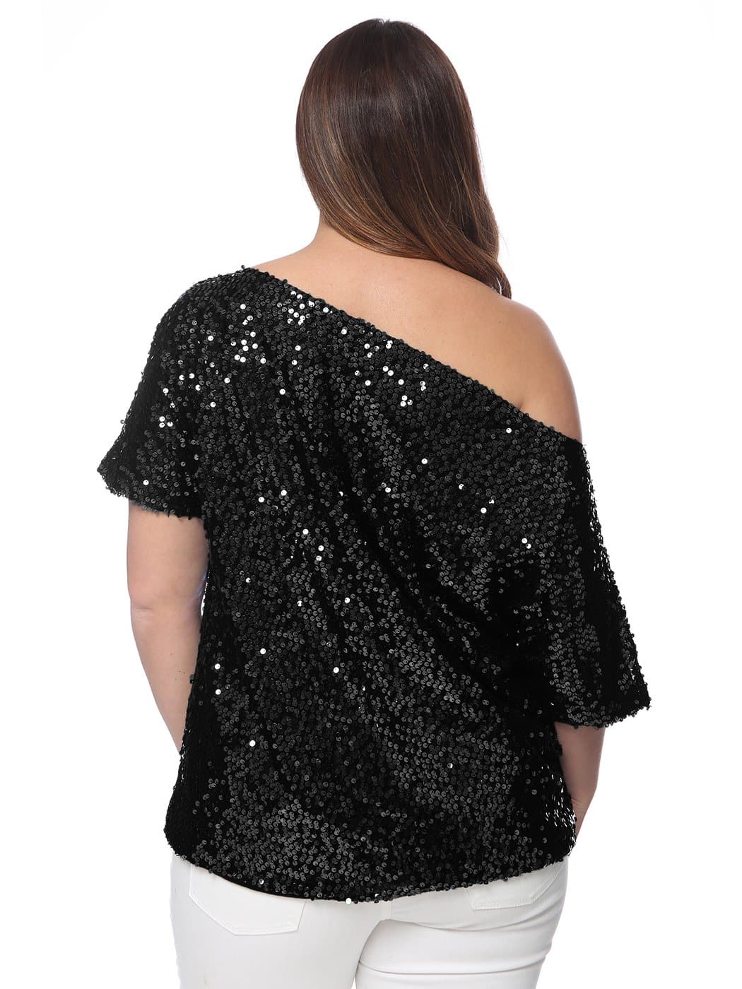 Anna-Kaci Plus Size One Shoulder Sequin Top for Women by Anna-Kaci | Alilang