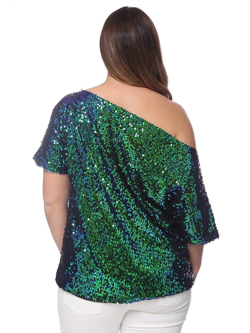 Anna-Kaci Plus Size One Shoulder Sequin Top for Women by Anna-Kaci | Alilang