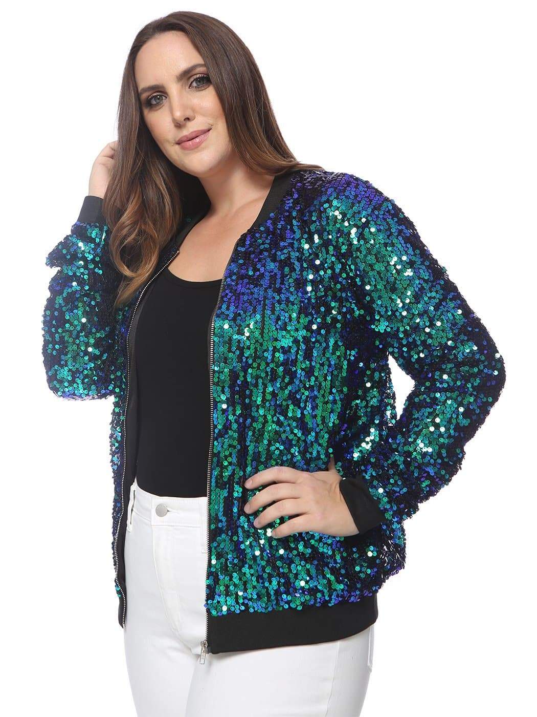 Anna-Kaci Plus Size Sequin Bomber Jacket for Women by Anna-Kaci