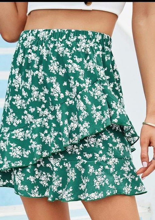Anna-Kaci Ruffle Floral Layed Ruffle Summer Skirt with Elastic Waist for Women