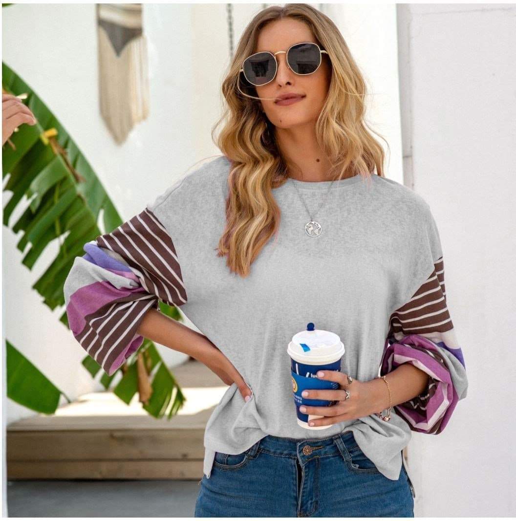 Anna-Kaci Striped Long Sleeve Tunic Top with Round Neck Pullover for Women Small 0-4 / Grey