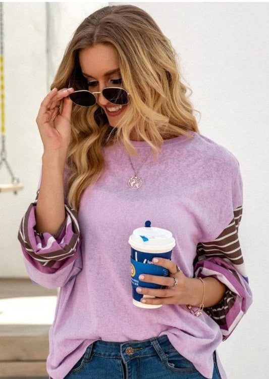 Anna-Kaci Striped Long Sleeve Tunic Top with Round Neck Pullover for Women Small 0-4 / Soft Pink