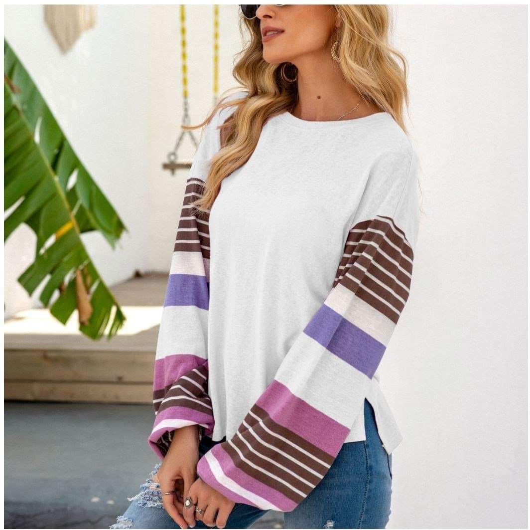 Anna-Kaci Striped Long Sleeve Tunic Top with Round Neck Pullover for Women