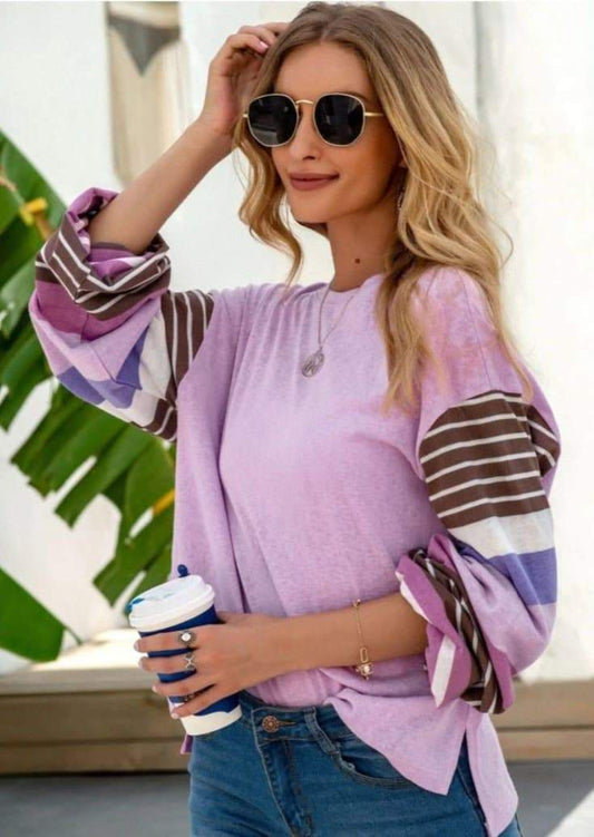 Anna-Kaci Striped Long Sleeve Tunic Top with Round Neck Pullover for Women