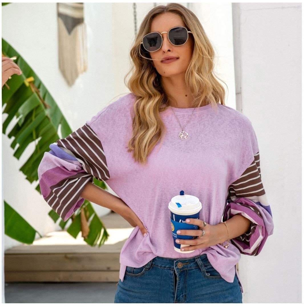 Anna-Kaci Striped Long Sleeve Tunic Top with Round Neck Pullover for Women