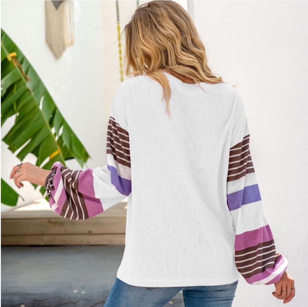 Anna-Kaci Striped Long Sleeve Tunic Top with Round Neck Pullover for Women