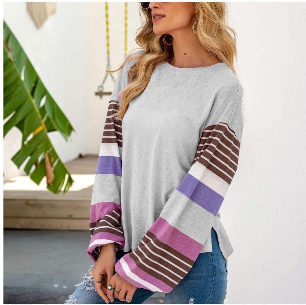 Anna-Kaci Striped Long Sleeve Tunic Top with Round Neck Pullover for Women